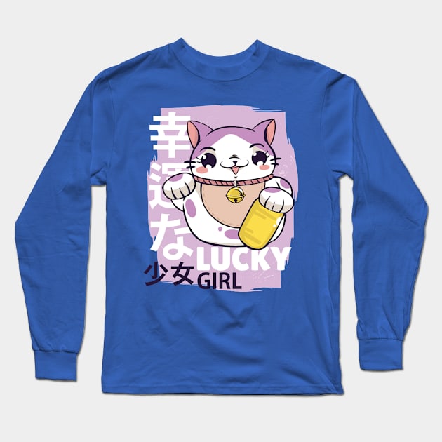 Lucky Girl Neko Long Sleeve T-Shirt by Hmus